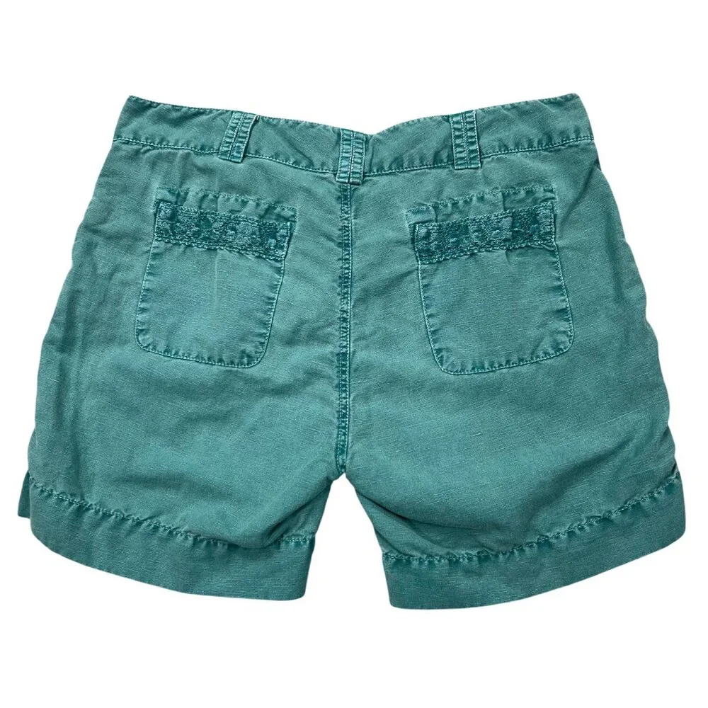 Sundance Turquoise Linen Cotton Lace Accent Shorts Size 12 - Picture 2 of 8